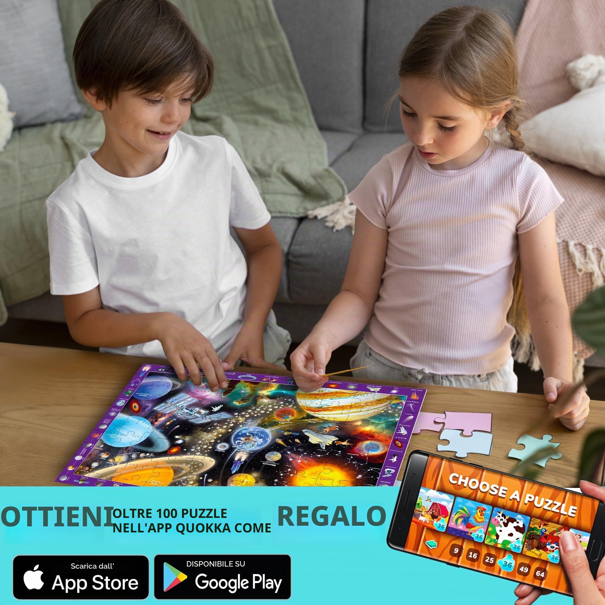 QUOKKA Puzzle 100 Pezzi Bambini 4 5 6 Anni – Set di 3 Puzzle Mappamondo Bambini 6 7 Anni – Gioco Educativo con Spazio Europa e Mappa del Mondo – Giocattolo Regalo per Ragazzi e Ragazze dai 4 ai 9