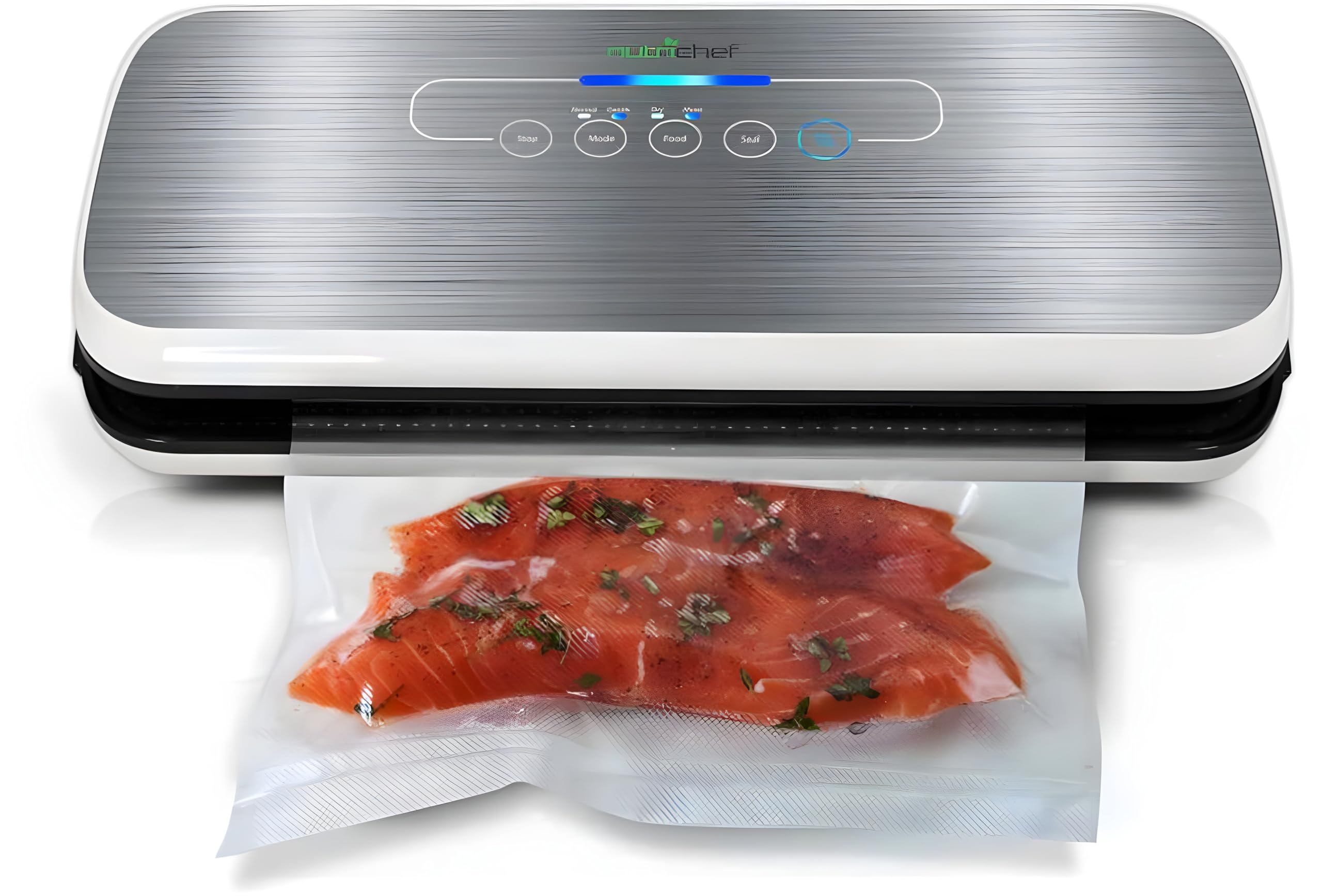 NutriChef Machine à Sceller Sous Vide - Système de Scellage Automatique pour Aliments Secs et Humides, Commandes Tactiles LED, Inclut des Sacs de Vide, un Tuyau et un Bouchon - Argenté