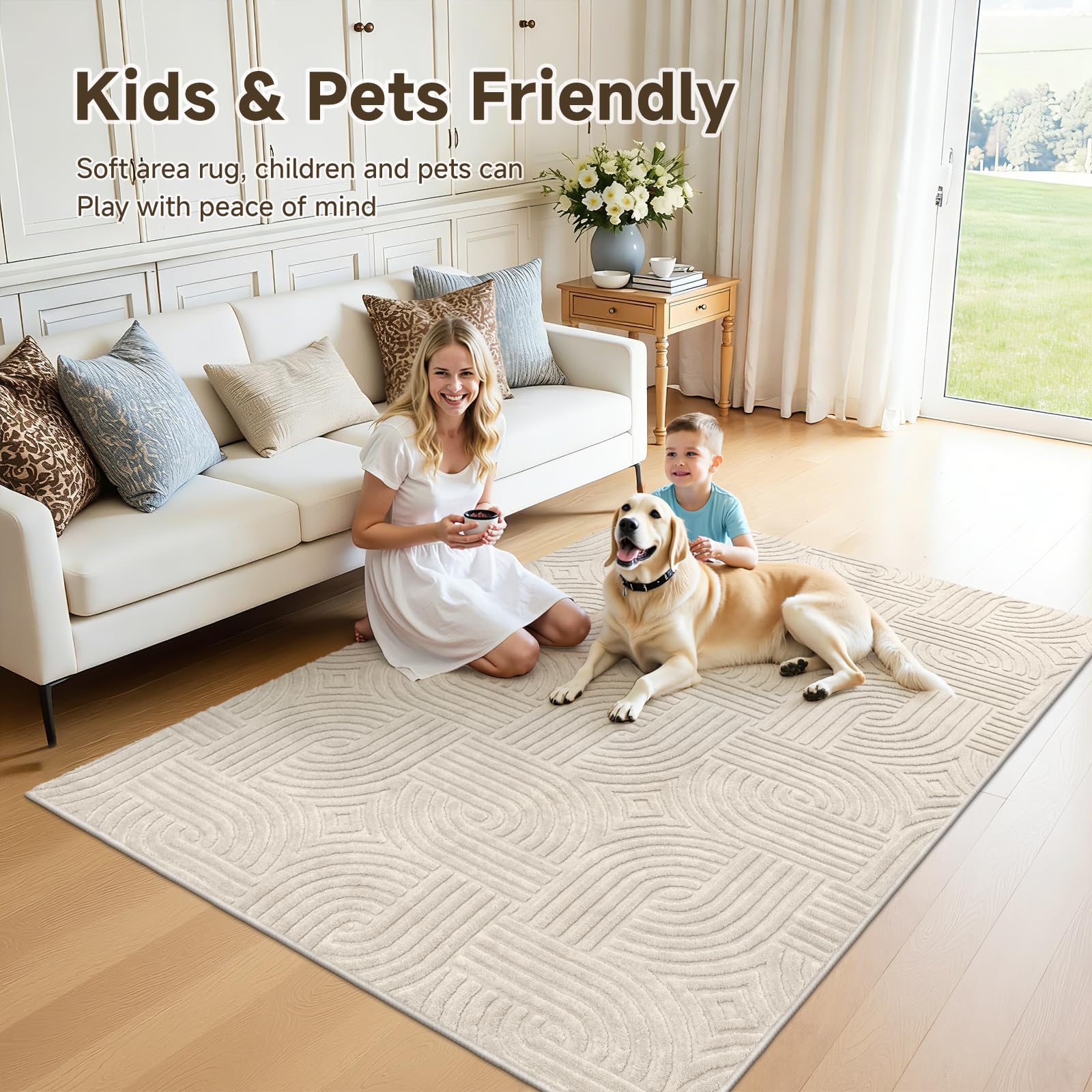 Pauwer Waschbarer Teppich für Wohnzimmer, 15,2 x 22,9 cm, modern, ultraweich, flauschig, für Schlafzimmer, rutschfest, Boho, Innenmatte, Bodenteppich, Abdeckung für Kinderzimmer, Esszimmer, Küche