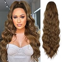 Vista 9 de Extensión de cola de caballo con cordón negro, 26 pulgadas, onda natural, resistente al calor, con clip, extensión de cola de caballo