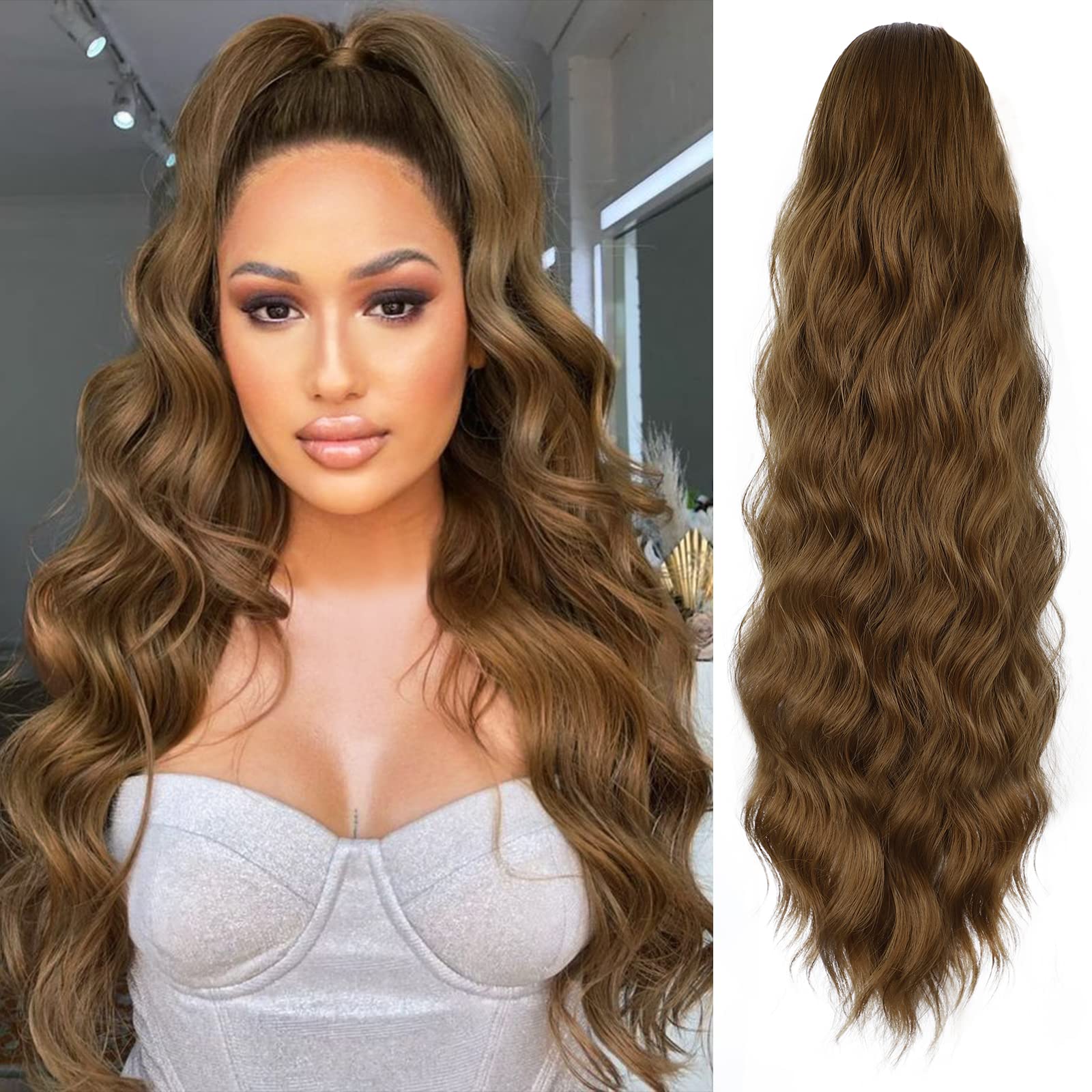 FREEMEIGE Ponytail Extension 26 Inch Drawstring Ponytail Long Pony tail Hair Extensions for Black Women Natural Curly Wavy Ponytail 26 Inch Wavy