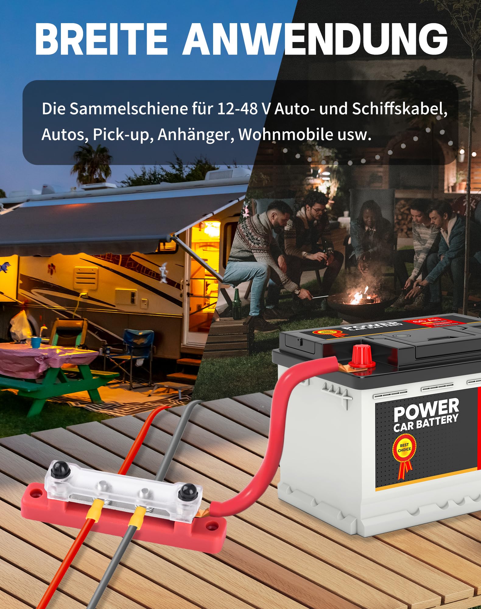 2 sztuki szyn zbiorczych 12 V-48 V DC 150 A, szyny zbiorcze, blok rozdzielczy z 4 x bolcami zaciskowymi M6 12 V, blok rozdzielczy zasilania z pokrywą, rozdzielacz 12 V, do samochodów RV, ciężarówek,