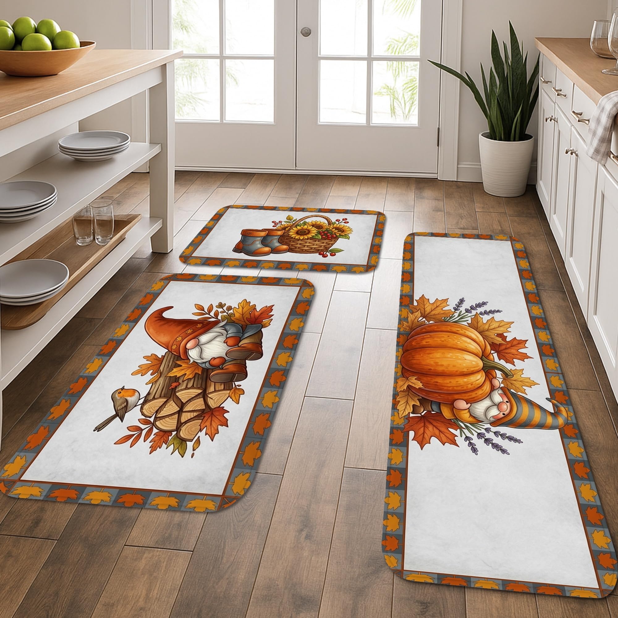 Tapis de cuisine évier et buanderie contre les sols froids lot de 3 orange