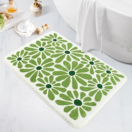 Liven Up Your Bathroom with Our Delightful Green Floral Rug