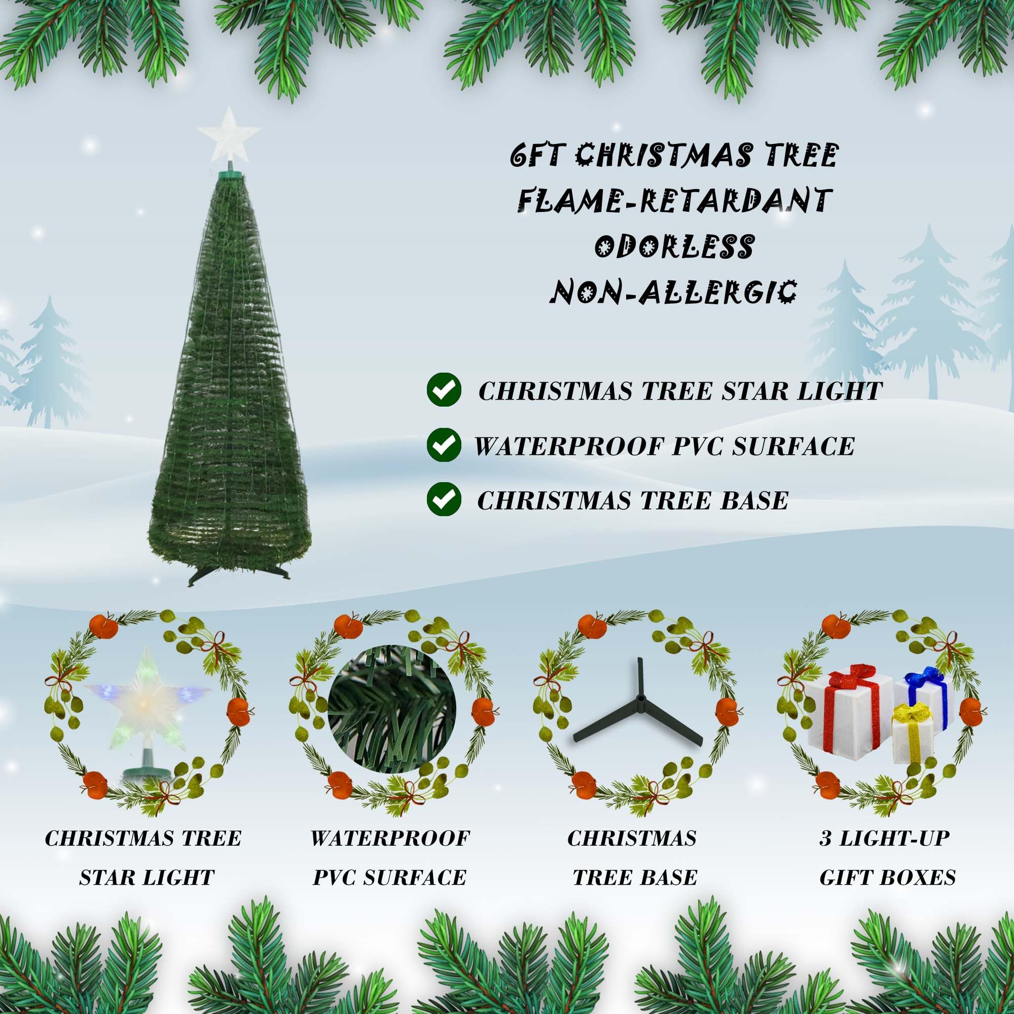 Lamerge 6FT Christmas Tree with 3 Christmas Lighted Gift Boxes Decorations, Pop-Up Decoration Tree with 272 LED Lights, 8 Light Modes, Pre-lit Xmas Decorations for Home, Office and Store