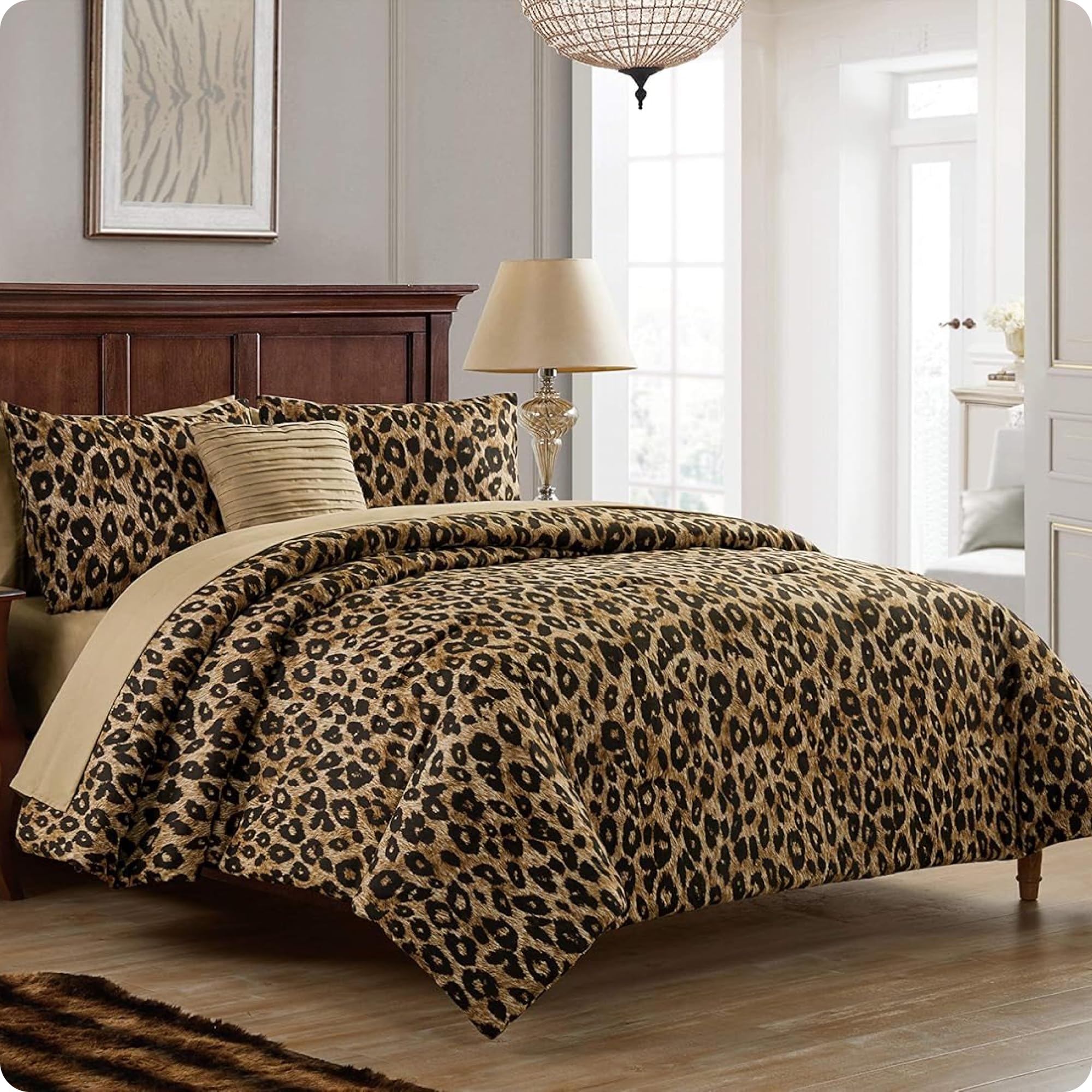 VCNY Home Bed in a Bag 8-Piece Bedding Set - King Size | Cheetah Print Shams, Decorative Pillows & Pillowcases | Elevate Your Home Decor | Luxurious,