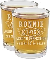 Personalized Etched 2.5oz Shot Glasses 2pk - Custom Name Age Birthday Gifts for Men Women, Engraved Anniversary Retirement Ideas