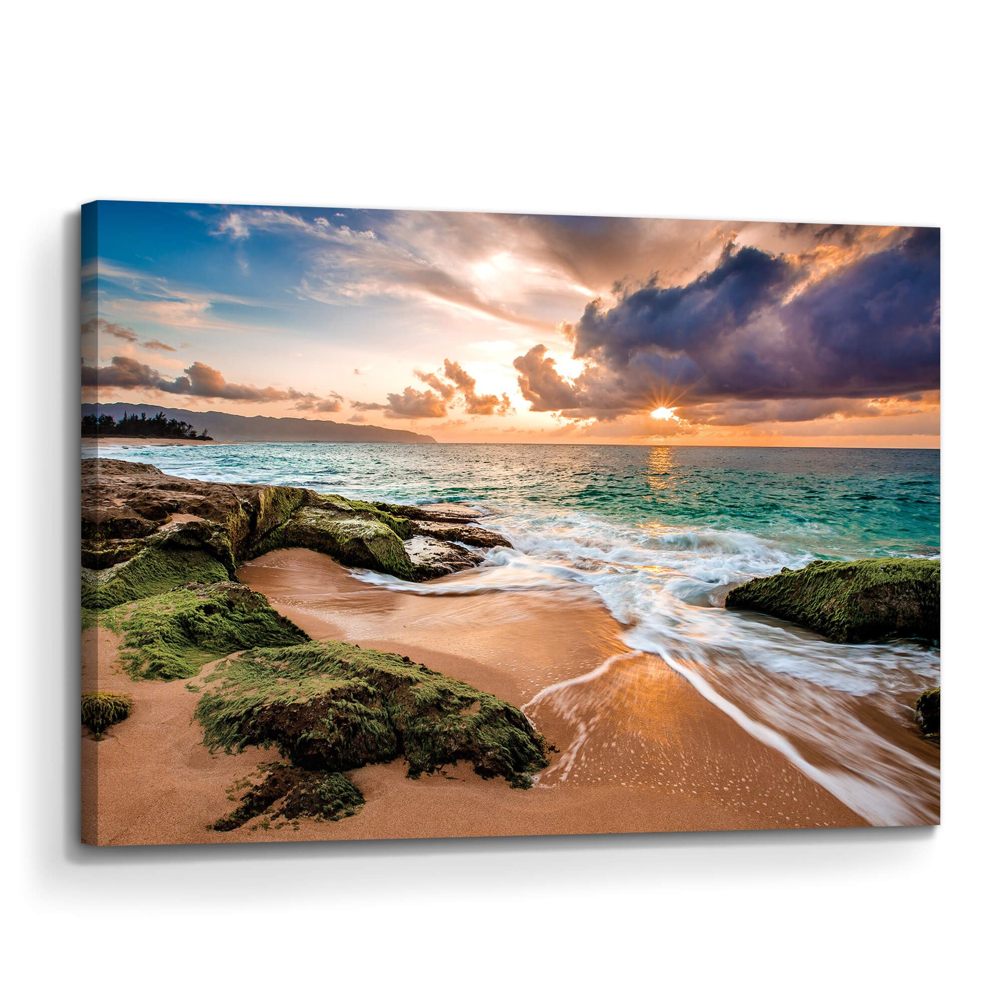 Ocean Beach Canvas Wall Art: Coastal Scene Picture Sunrise Seaside Print Seascape Artwork Decor Sea Wave Painting Relaxing Living Room Bedroom Home Office Decoration