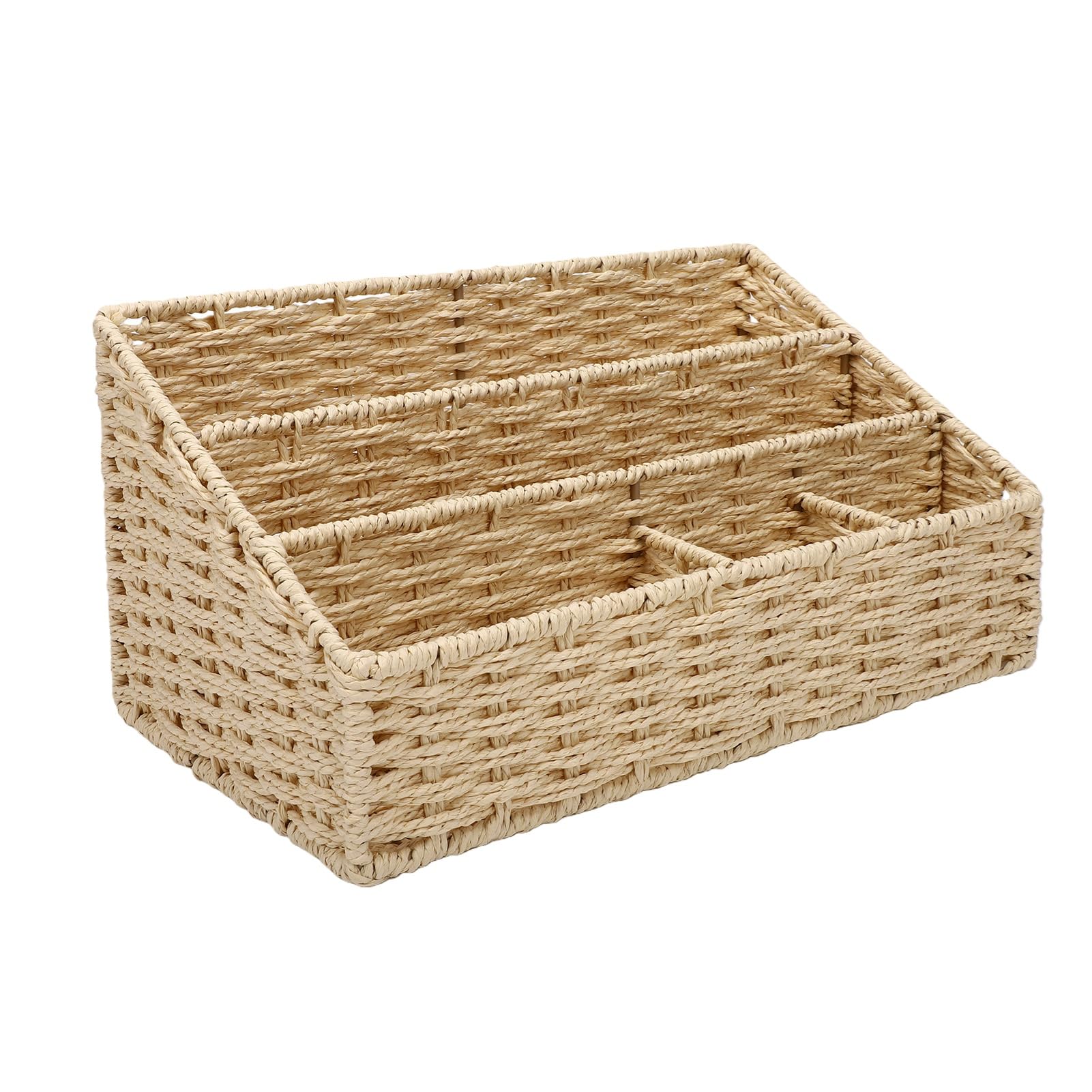 Cryfokt 2 Stück Gewebter Schreibtisch-Organizer, Mehrere Fächer, 33 X 18 X 16 Cm (Beige)