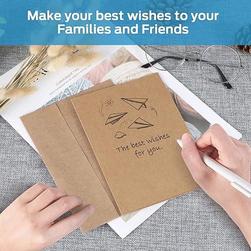 Miniatura 7 de Ohuhu Paquete de 100 tarjetas y sobres de estraza marrón en blanco, papel de cartulina plegado de 5 x 7 pulgadas y sobres A7 para tarjetas de