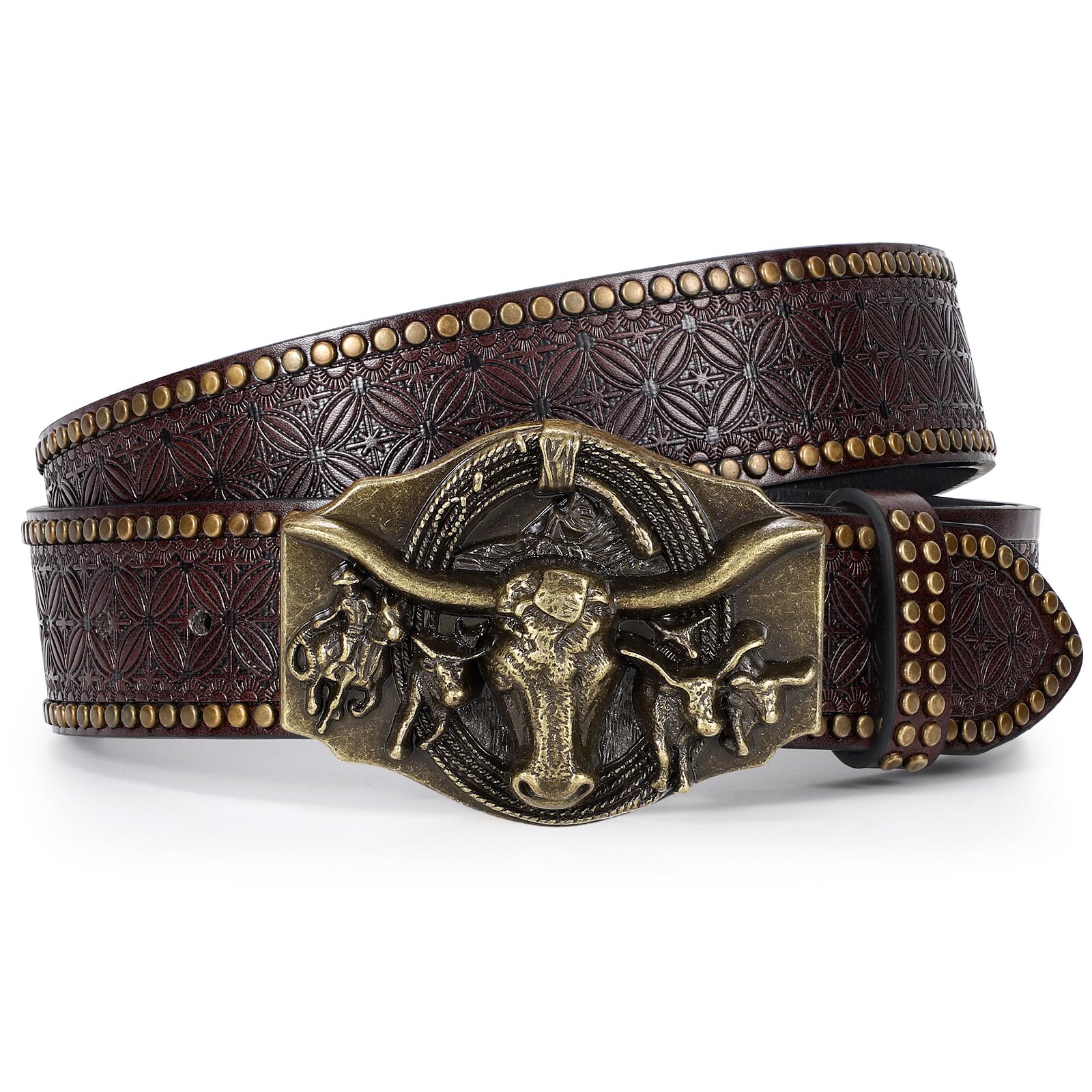 LEACOOLKEY Western Cowboy skórzany pasek dla mężczyzn i kobiet, kowbojka, western, kraj, męski pasek z klamrą, pasek do dżinsów, spodni