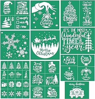 JAJADO Christmas Theme Silk Screen Stencils 10 Pcs, Xmas Winter Holiday Chalk Mesh Transfers Mesh Stencil Reusable Self-Adhesive Screen Printing Stencils for Wood, Fabric, Pillow, Wall DIY Home Decor