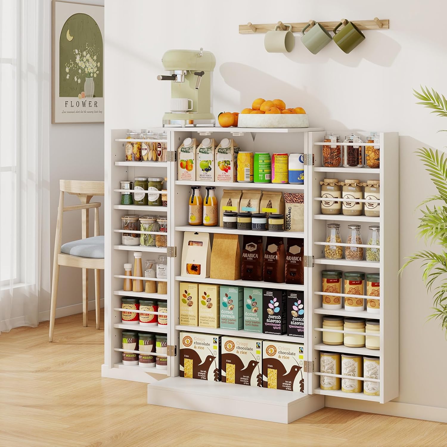 Giantex 41" Kitchen Pantry Cabinet, Freestanding Food Pantry Storage Cabinet with 12-Tier Door Shelves & Adjustable Shelves, White Sideboard Buffet Cupboard for Kitchen, Dining Room, Living Room