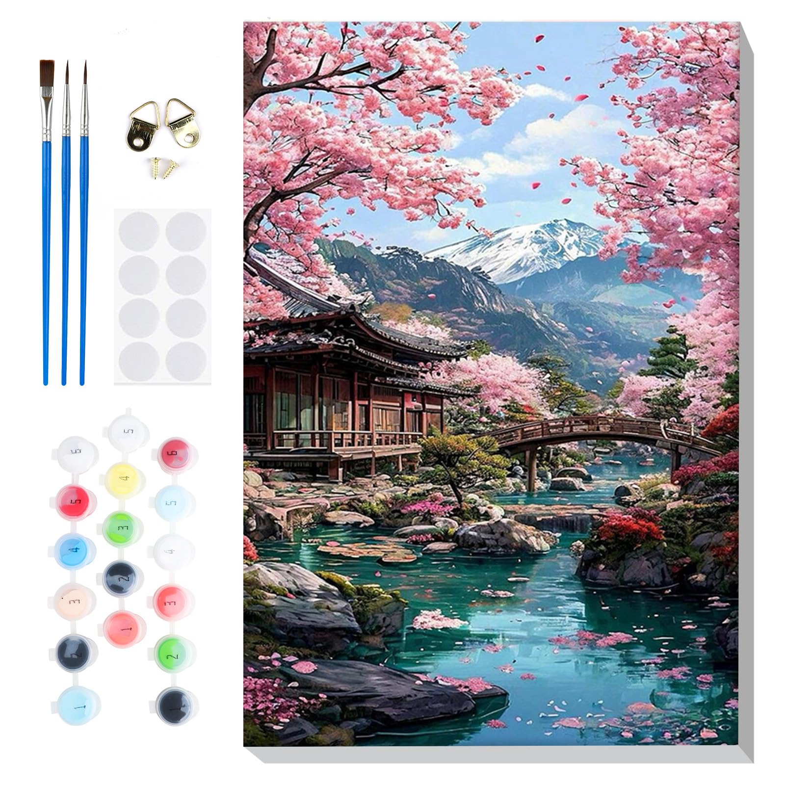 Lxmsja Paint by Numbers Landscape for Adults Beginners with Frame, Painting by Numbers Cherry Blossoms on Canvas, DIY Acrylic Painting Art and Crafts Kit Gifts for Home Wall Decor, 8x12in