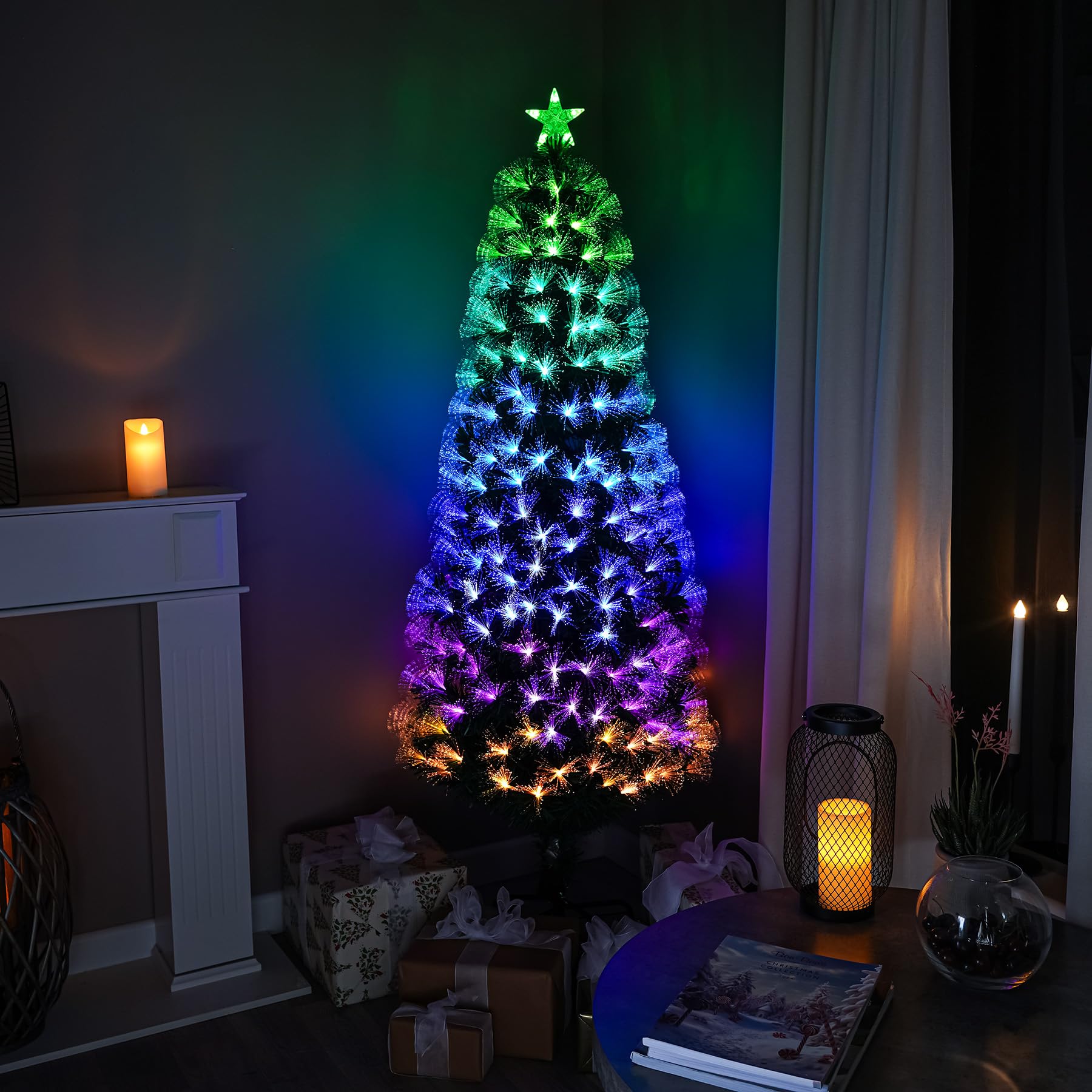 Green Fibre Optic Christmas Tree with Remote Control and Multi Coloured Fibre Optic Lights 4FT-7FT (4FT)