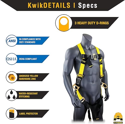 Miniatura 3 de KwikSafety Charlotte NC THUNDER Fall Protection Safety Harness w 3 D-Rings Full Body Construction PPE ANSI Tested OSHA