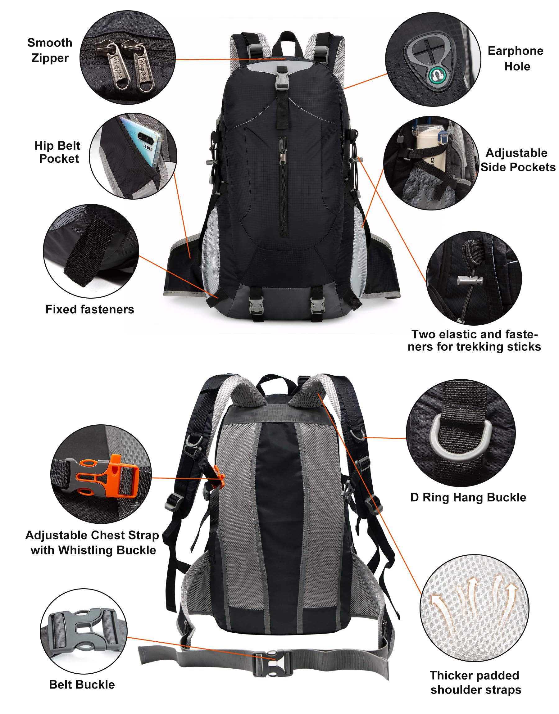 Long Keeper 40L Wanderrucksack Herren Damen Trekkingrucksack Reiserucksack Groß Outdoor Rucksack mit Regenschutz Wasserdicht für Wandern Radfahren Reise