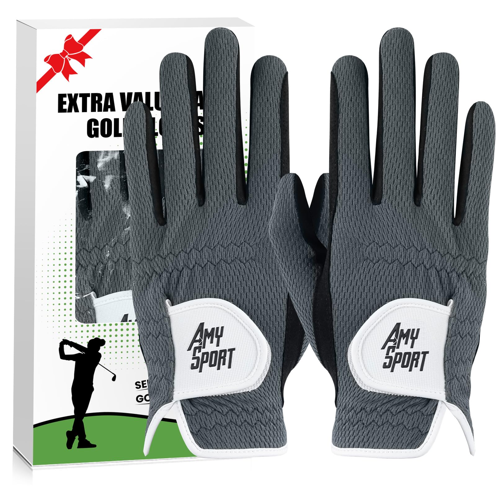 Amy Sport Golf Gloves Men Rain Grip Pair Both Hand Left Right Lh Rh Weathersof No Sweat, All Weather Soft Comfortable Mens Glove Gray Green Size Small Medium Large XL (Dark Gray, Large)
