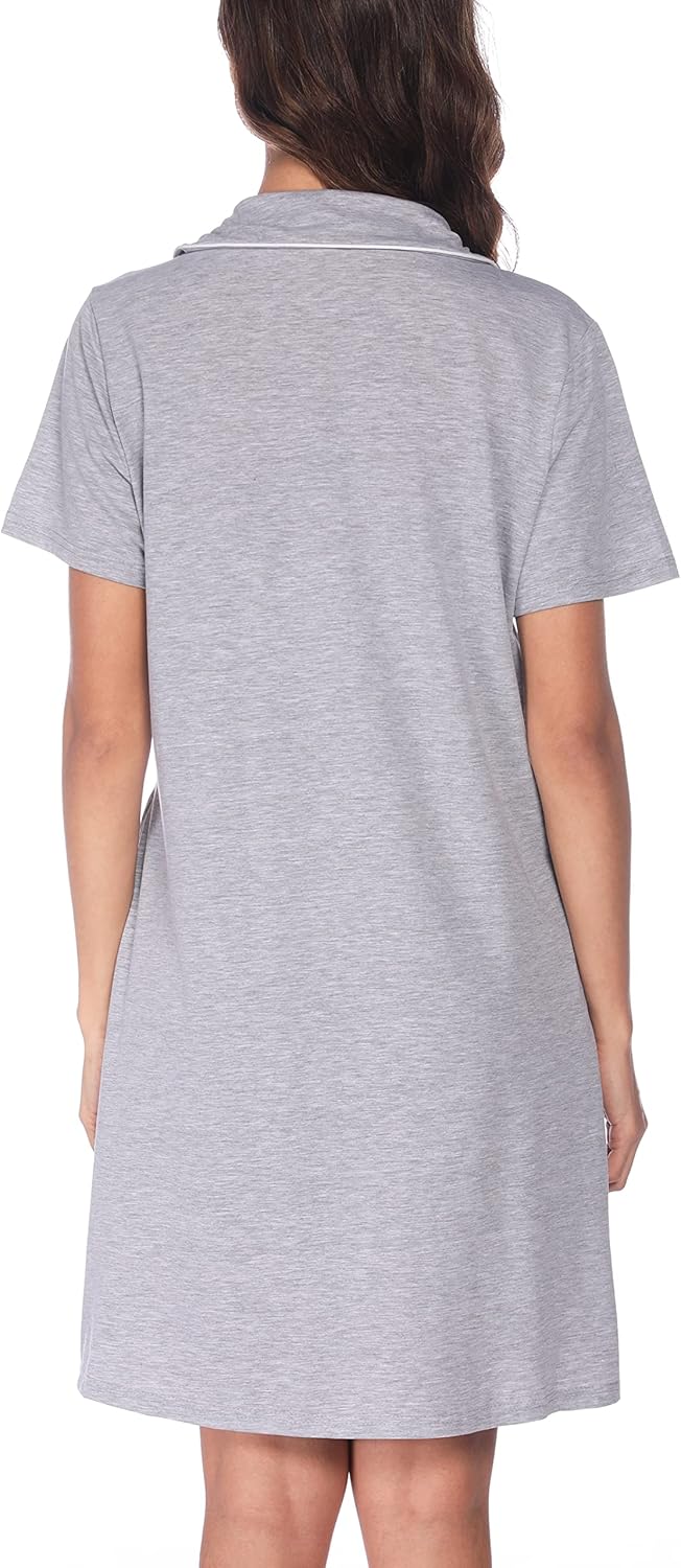 Vlazom Women's Nightgowns Short Sleeve Sleep Shirts Nightshirt V Neck Button Down Pajama Sleepwear S-XXL - Image 5