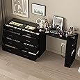 DWVO 47" W Vanity Desk with LED Light and Power Outlets, Large Makeup Vanity with Dividers and Hair Dryer Rack, 3 Level Storage Dresser Makeup Vanities Dressing Table for Bedroom, White