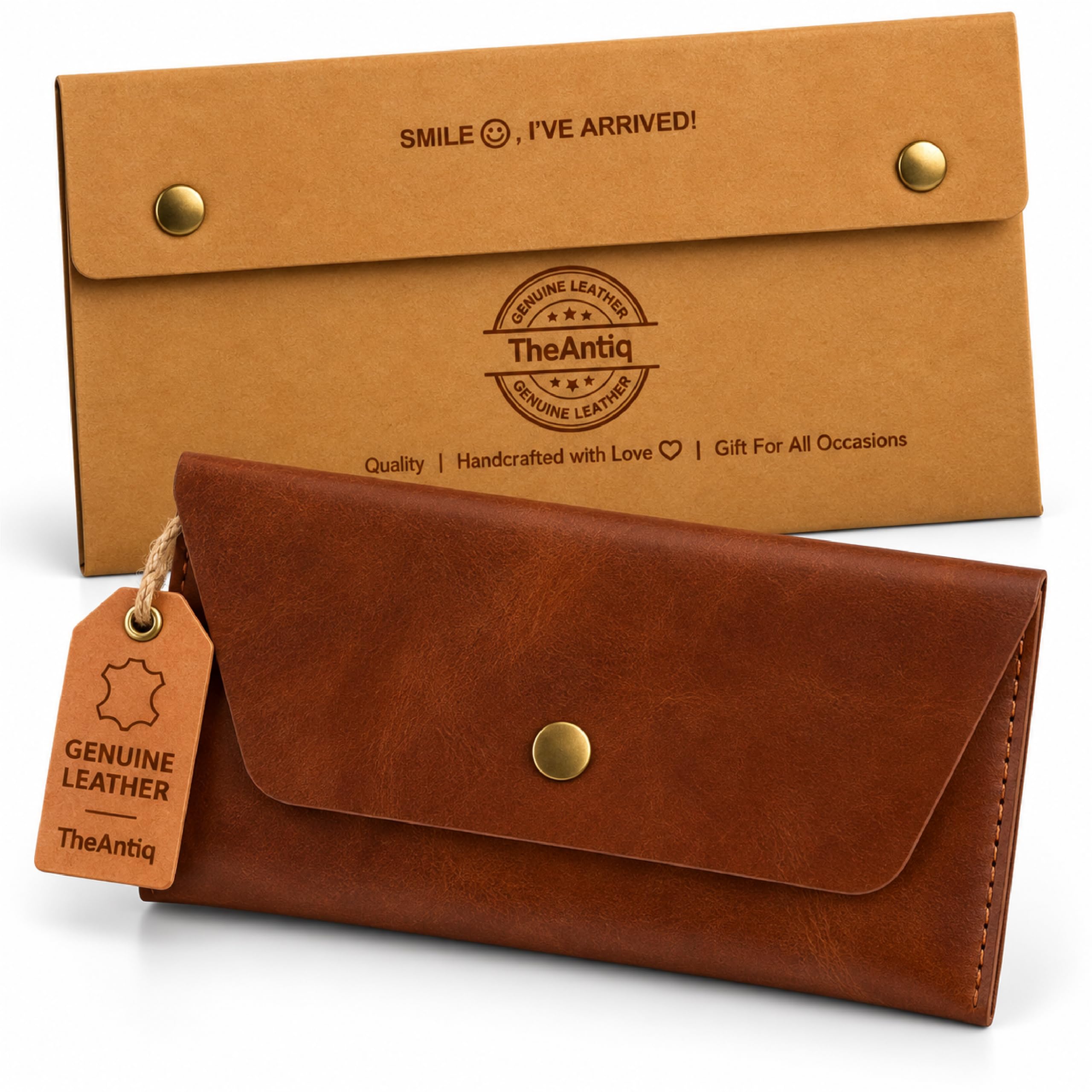 Leather Currency Pouch Cash Envelope Wallet for Men &amp; Women- Tan