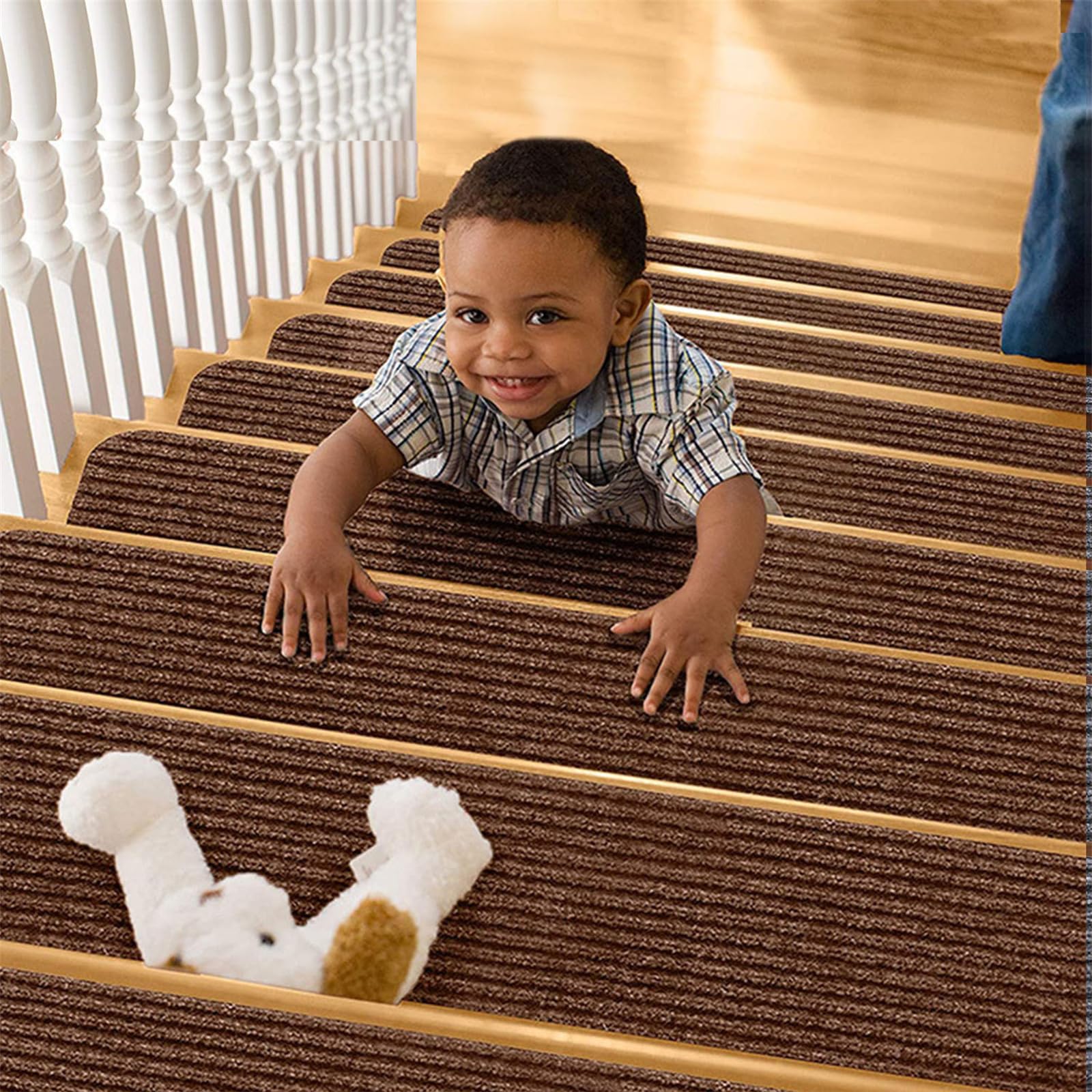 Lot de 8 tapis d'escalier autocollants, antidérapants, amovibles et réutilisables, idéal pour les enfants, les personnes âgées et les animaux domestiques (lot de 8, bandes de couleur)