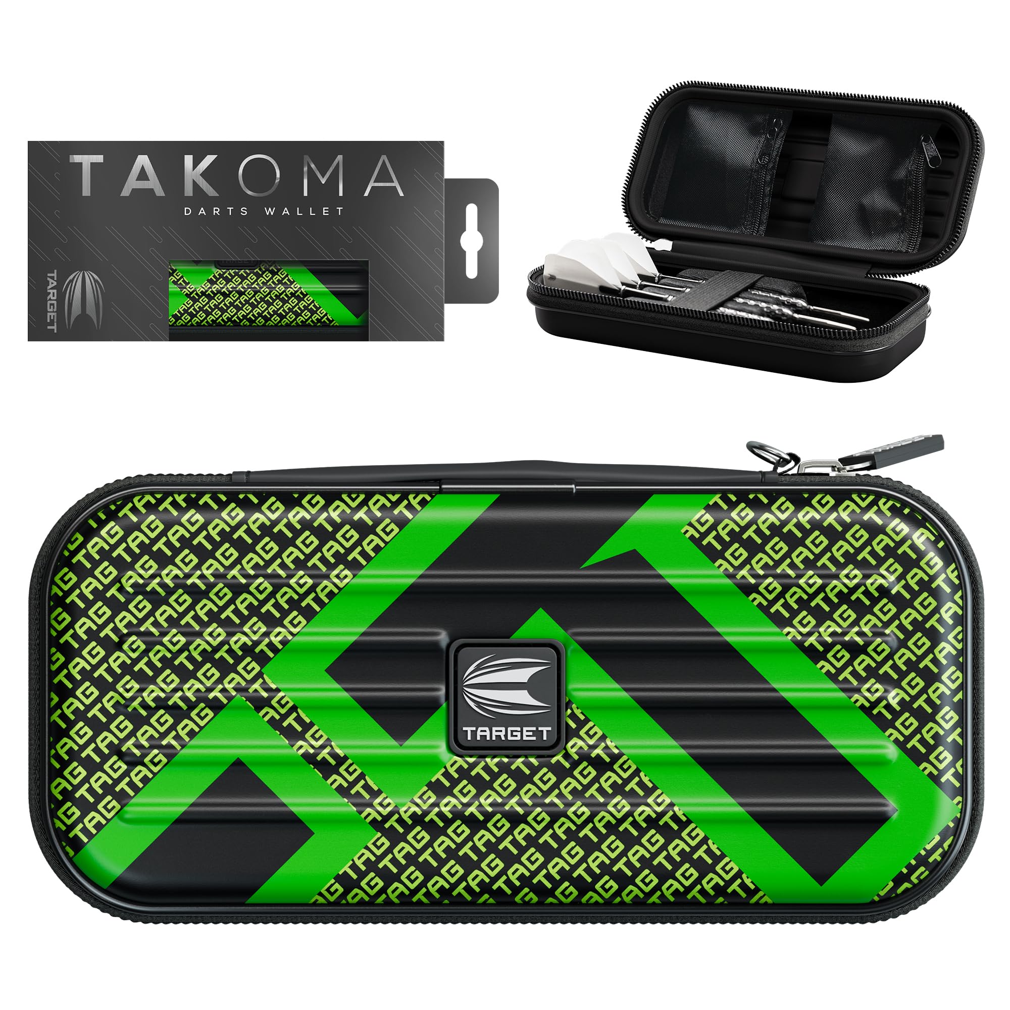 Target Darts Takoma Tag Darts Wallet, Regular Size, Green | Darts Case Holds 3 Darts | Protective EVA Dart Holder with Double Zip Lock Inner Pouches | Professional Darts Accessories