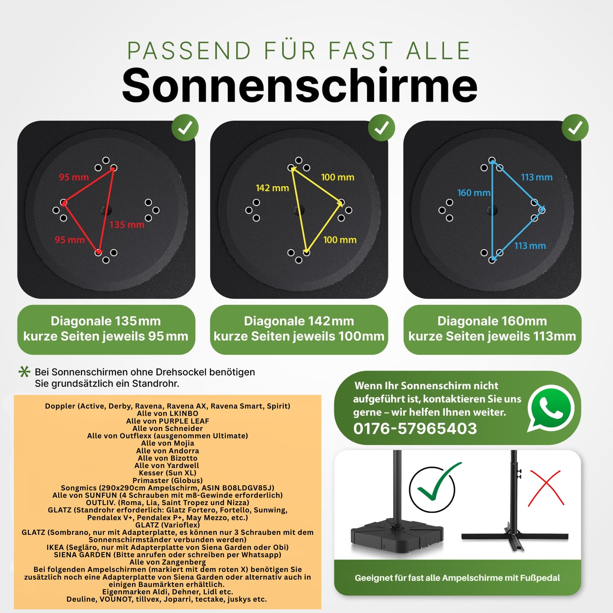 Gartenzeit® Sonnenschirmständer, befüllbar, rollbar, 162kg, Maße 84x84x21cm, Patent, Sonnenschirmständer mit Rollen für große Ampelschirme u. Sonnenschirme, fahrbar, mobil