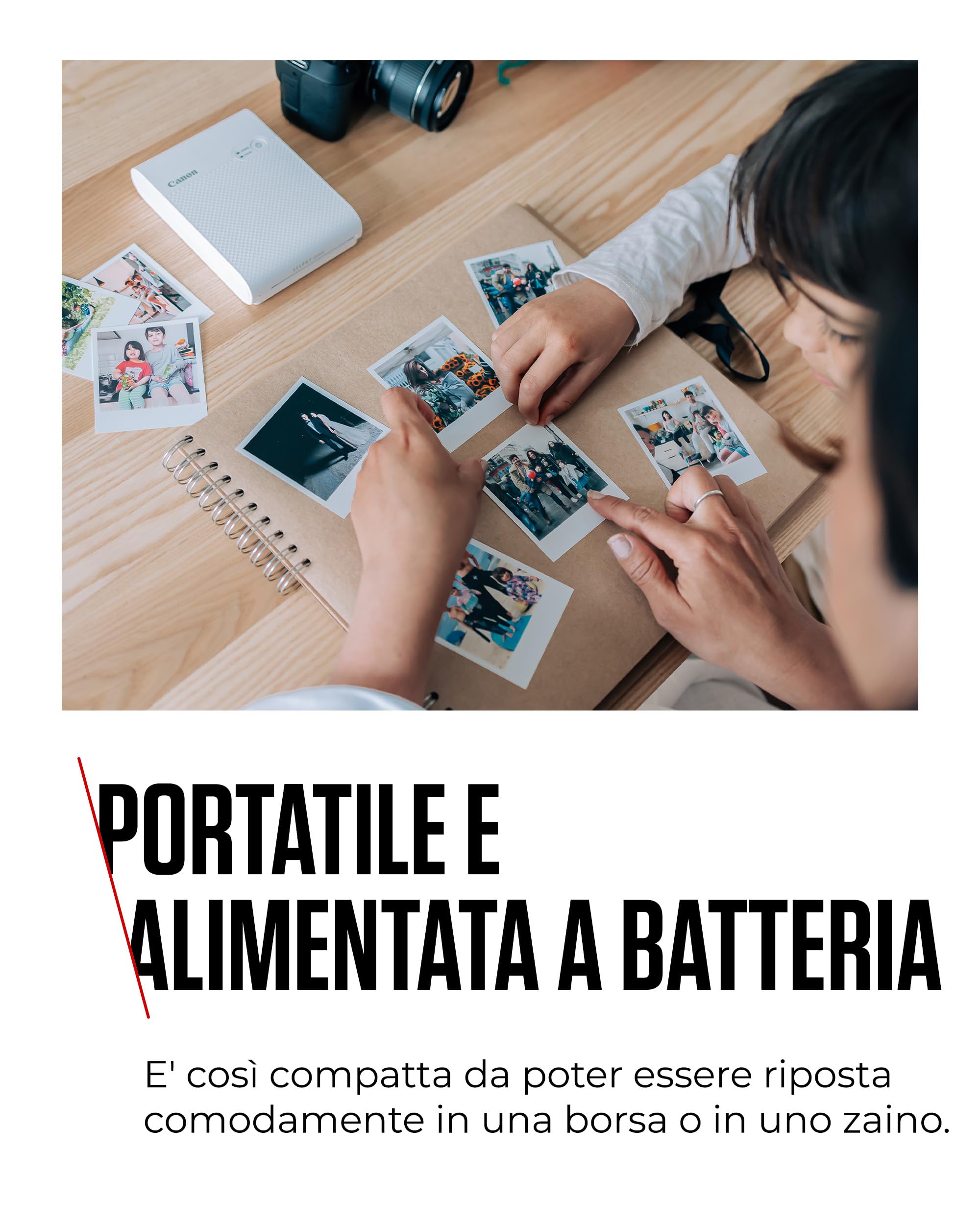 Canon SELPHY SQUARE QX10 Stampante Fotografica Portatile Wi-Fi - Stampe di Alta Qualità, Modalità Creative - Mini Stampante Portatile per Scrapbook e Album Fotografici, Bianco