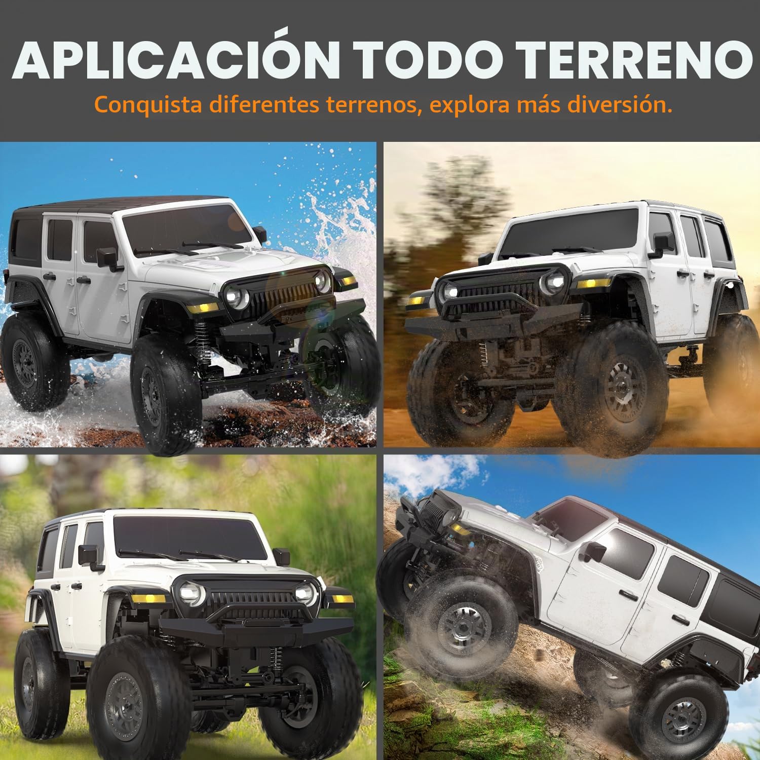 FLYCOLOR RCS24 todoterreno 1/24 Camión RC 4x4 todoterreno Crawler vehículo de escalada todo terreno camión RC monstruo teledirigido coche con faro luminoso 2 baterías impermeable juguetes Hobby (RTR