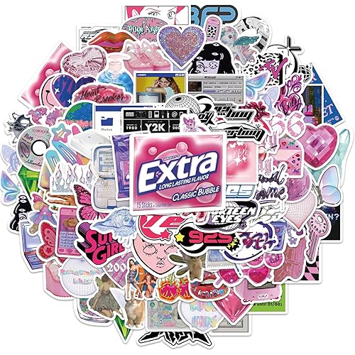 Y2k Retro Aesthetic Stickers, 106pcs Cool 2000s Cyber Trend Stickers, Vinyl Waterproof Sticker for Laptop, Guitar, Water Bottle, Birthday Gifts for Girls, Kids, Teens