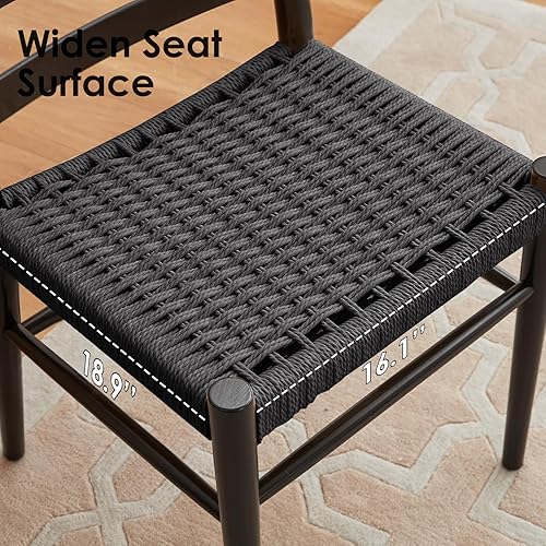 Miniatura 17 de STARY Sillas de comedor de madera de la rota con el asiento tejido cómodo, totalmente montadas Nogal - Juego de 2,Full Black - Juego de 2,Full Black
