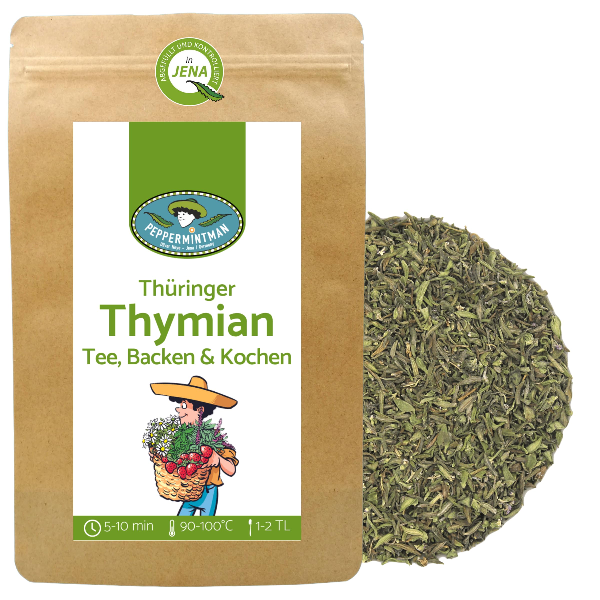 Thüringer Thymian gerebelt 200g - Tee & Gewürz - ölreich & hocharomatischer Thymiantee - Deutscher Anbau - PEPPERMINTMAN