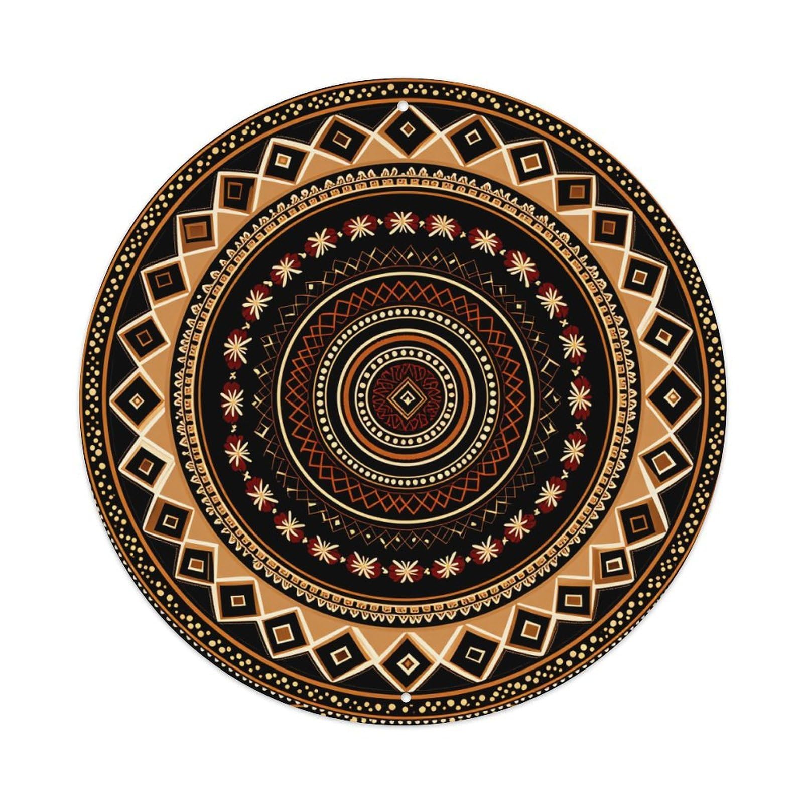 Geometric Tribal Circular Pattern Design Round Tin Sign Vintage Metal Poster, Home Bar Garage Man Cave Cafe Indoor & Outdoor Wall Decoration 8x8Inches