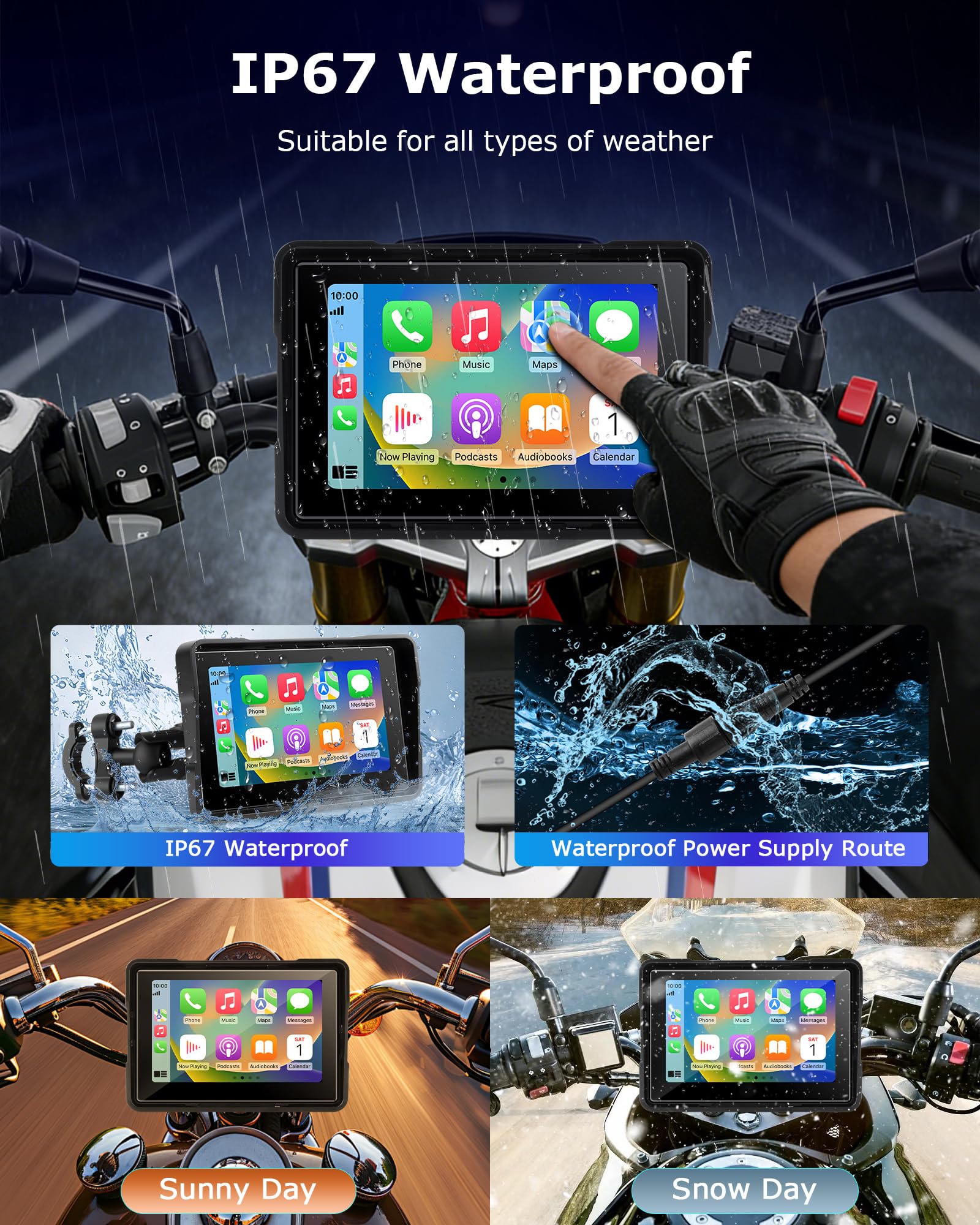 Jansite Schermo Carplay Moto Android Auto con TPMS Sistema, 5 Pollici Navigatore Moto,Bluetooth,Impermeabile IP67,Siri/GoOgle Assistant