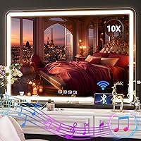 Vista 123 de Hasipu - Espejo de tocador con luces LED, espejo iluminado de maquillaje de 28 x 20 pulgadas, con 3 modos regulables, control por pantalla táctil