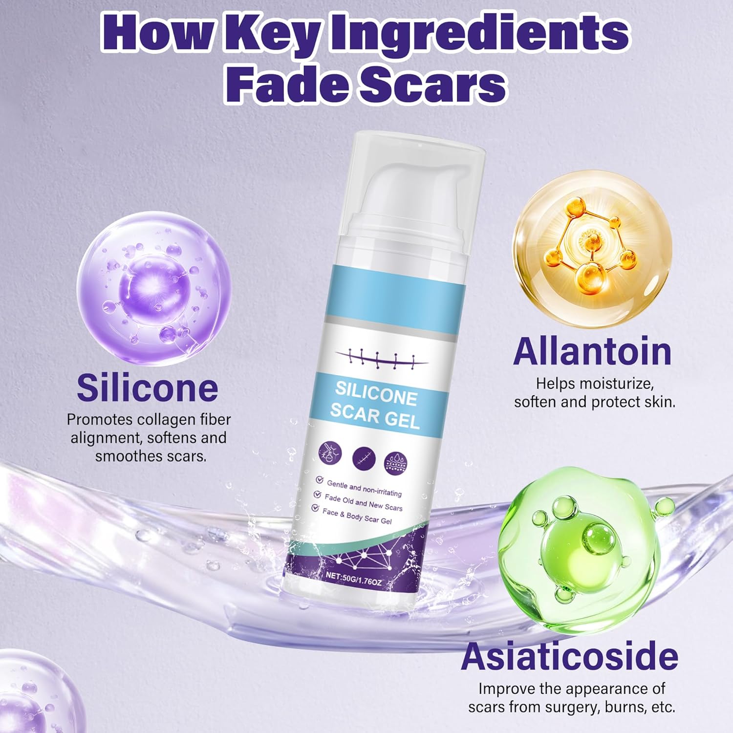 Silicone Scar Gel, Advanced Scar Cream for Burns & Acne Scars away, Stretch Marks, Surgical, Old & New, Surgery Scaraway Treatment, 1.7 oz (50ml) - Image 6