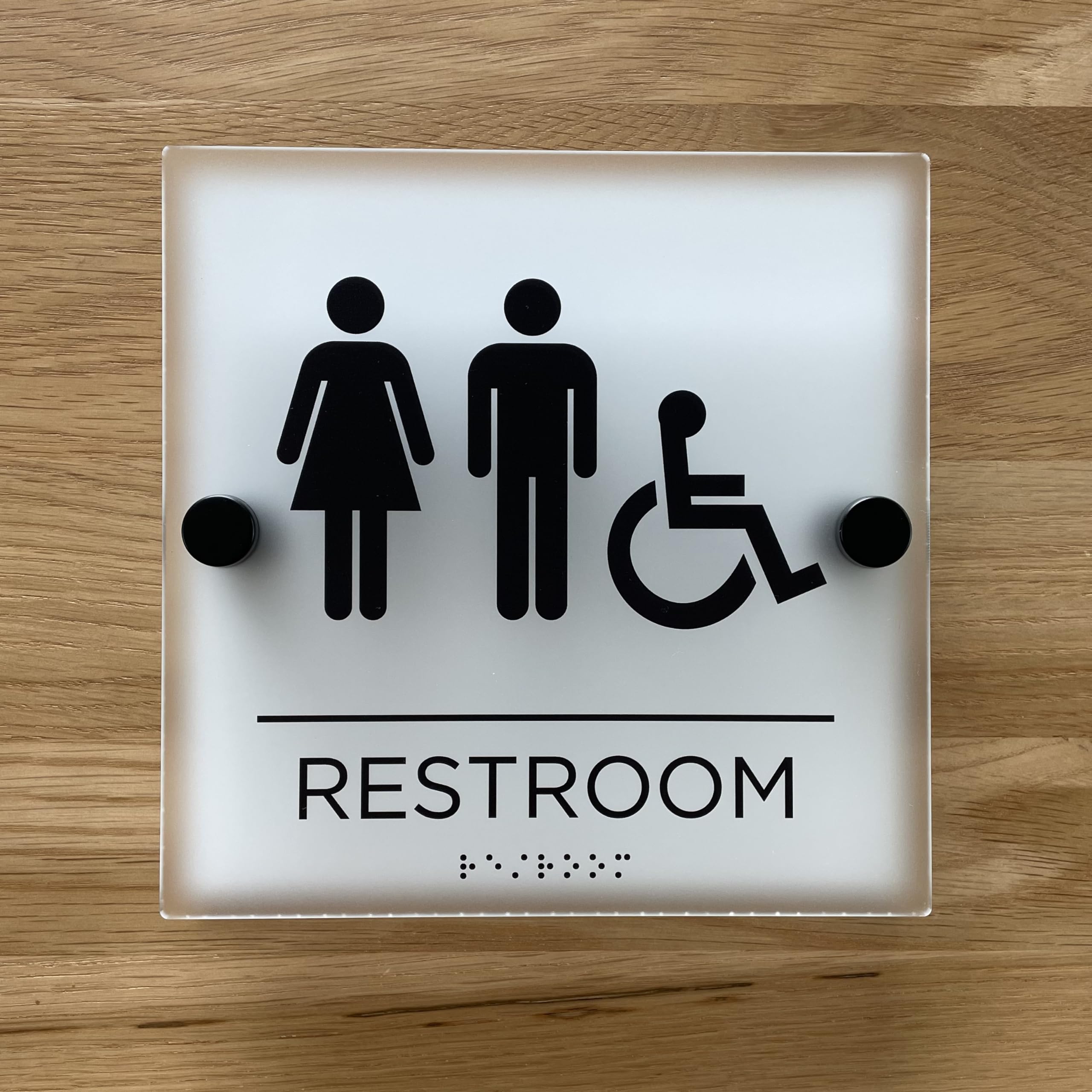 Restroom sign, matte acrylic with stainless steel mounting hardware (8" x 8" Men/Women/Handicap) bathroom sign toilet for office school church