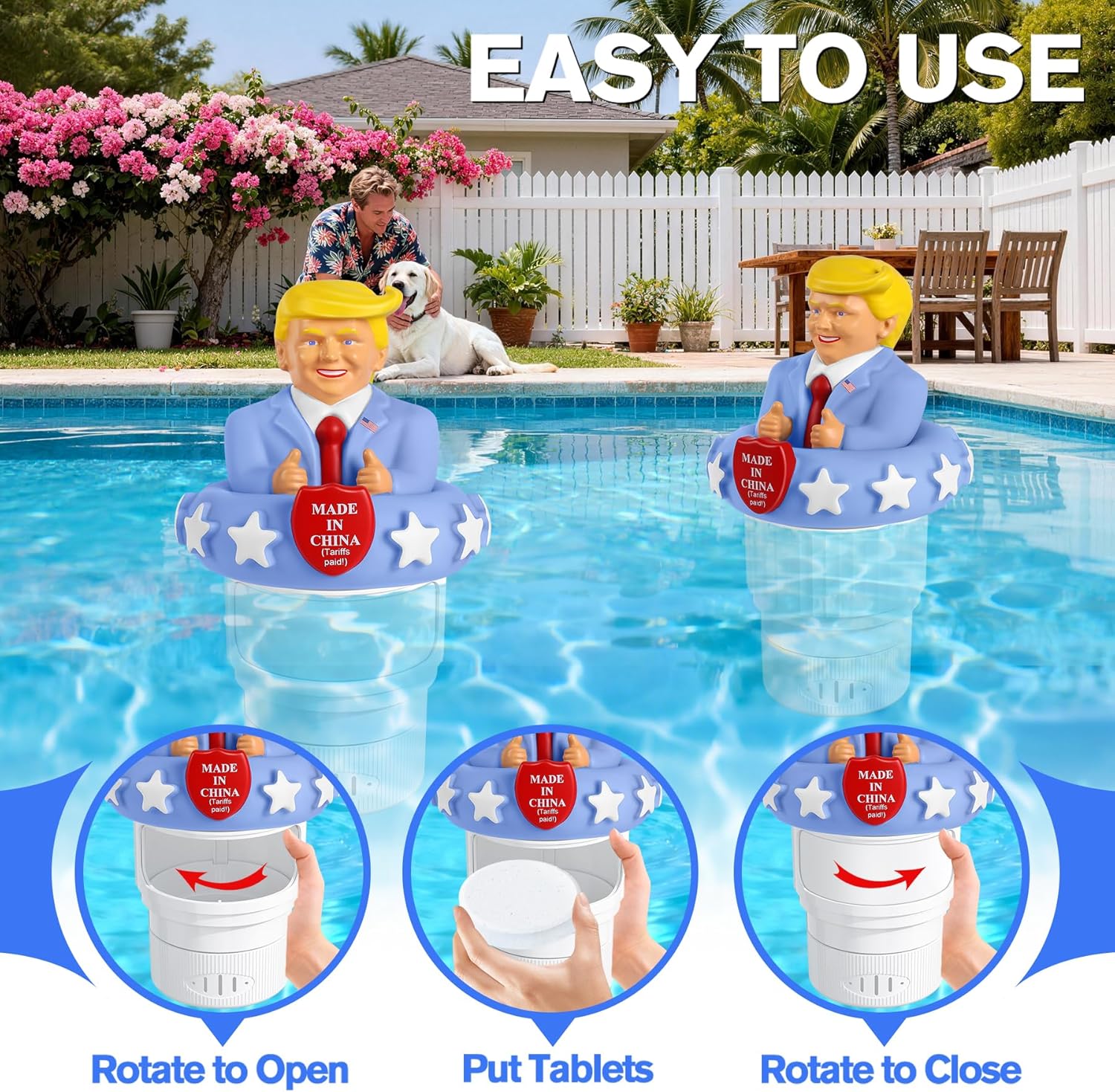 MeiLyte 26 New Pool Chlorine Floater, Novel Design Chlorine Floaters for 4 * 3'' Chlorine Disks, Adjustable Flow Rate Pool Chlorine Dispenser, Floating Chlorine Dispenser for Pool,Hot Tub,Pond,White