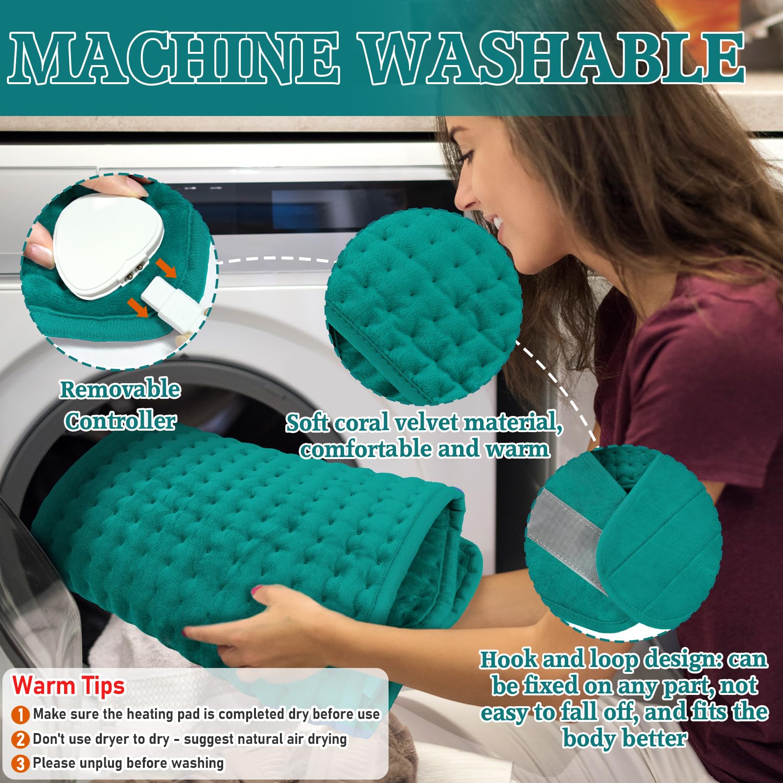 Manta Eléctrica Lumbar,125x30cm (Zona Calefactable 59x30cm),con 9 Niveles de Temperatura,4 Temporizadores,Apagado Automático,Lavable,Almohadilla Térmica Eléctrica para Espalda/Cuello/Abdomen