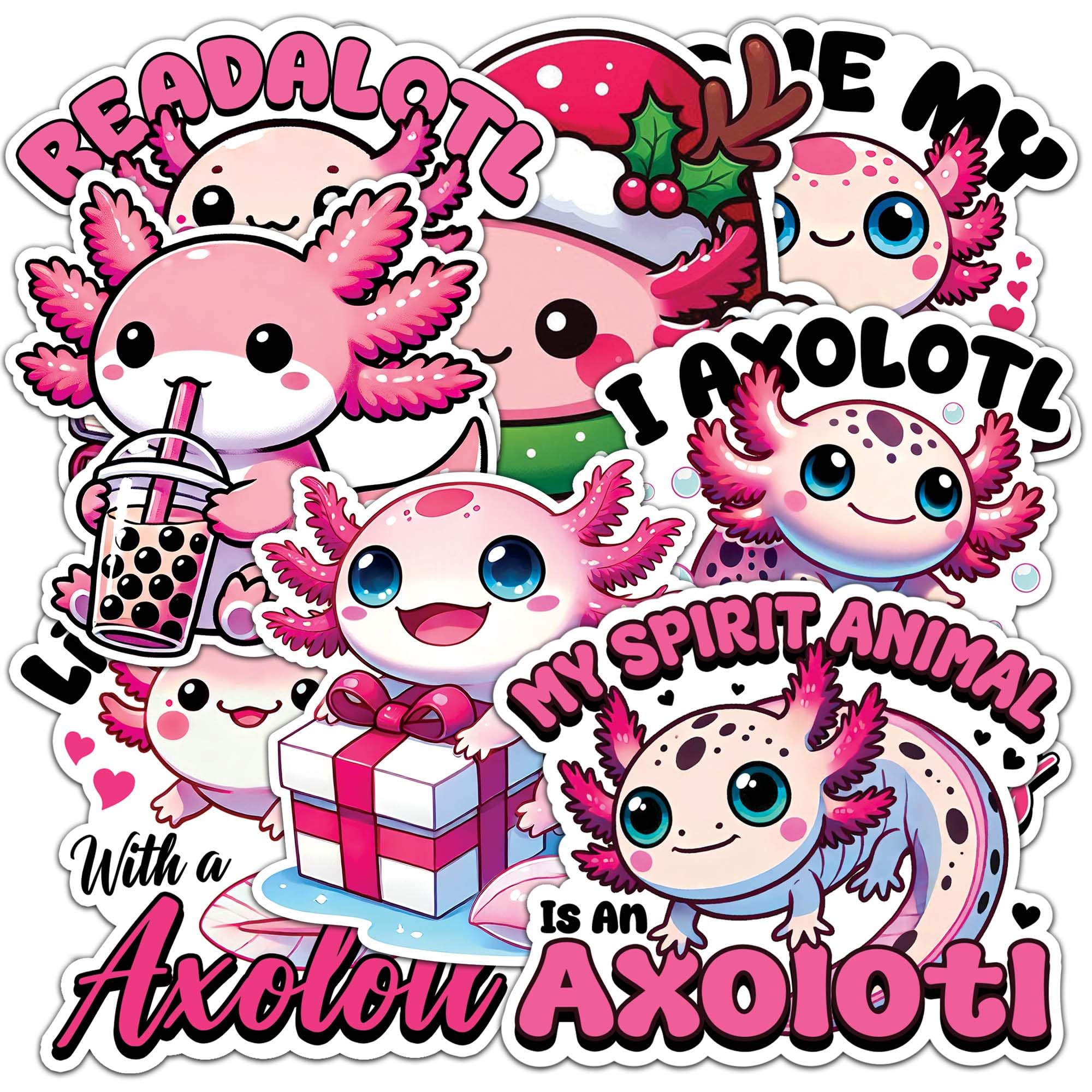 Axolotl Sticker 8 Pcs (Large Size) Vinyl Stickers Laptop Waterproof Decal for Car Bumper Water Bottle Notebook Luggage Window Birthday Decorations -