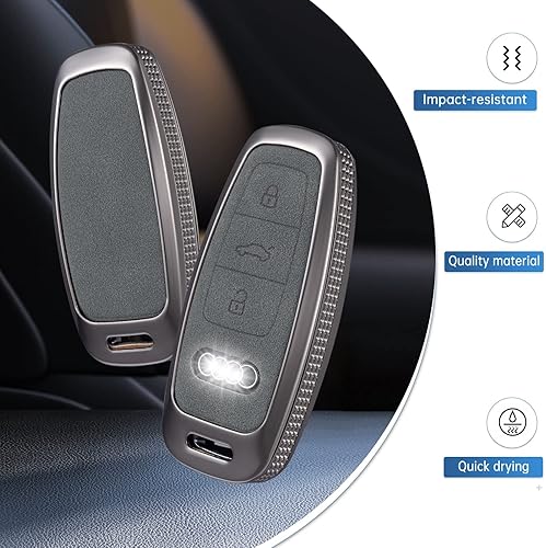 Miniatura 3 de YO&YOYE Funda compatible con llavero Audi con llavero de cuero protector para llave inteligente A6L A6 A7 A8 Q7 Q8 E-Tron 2018-2022 A3 S3 S6 SQ7 RS6