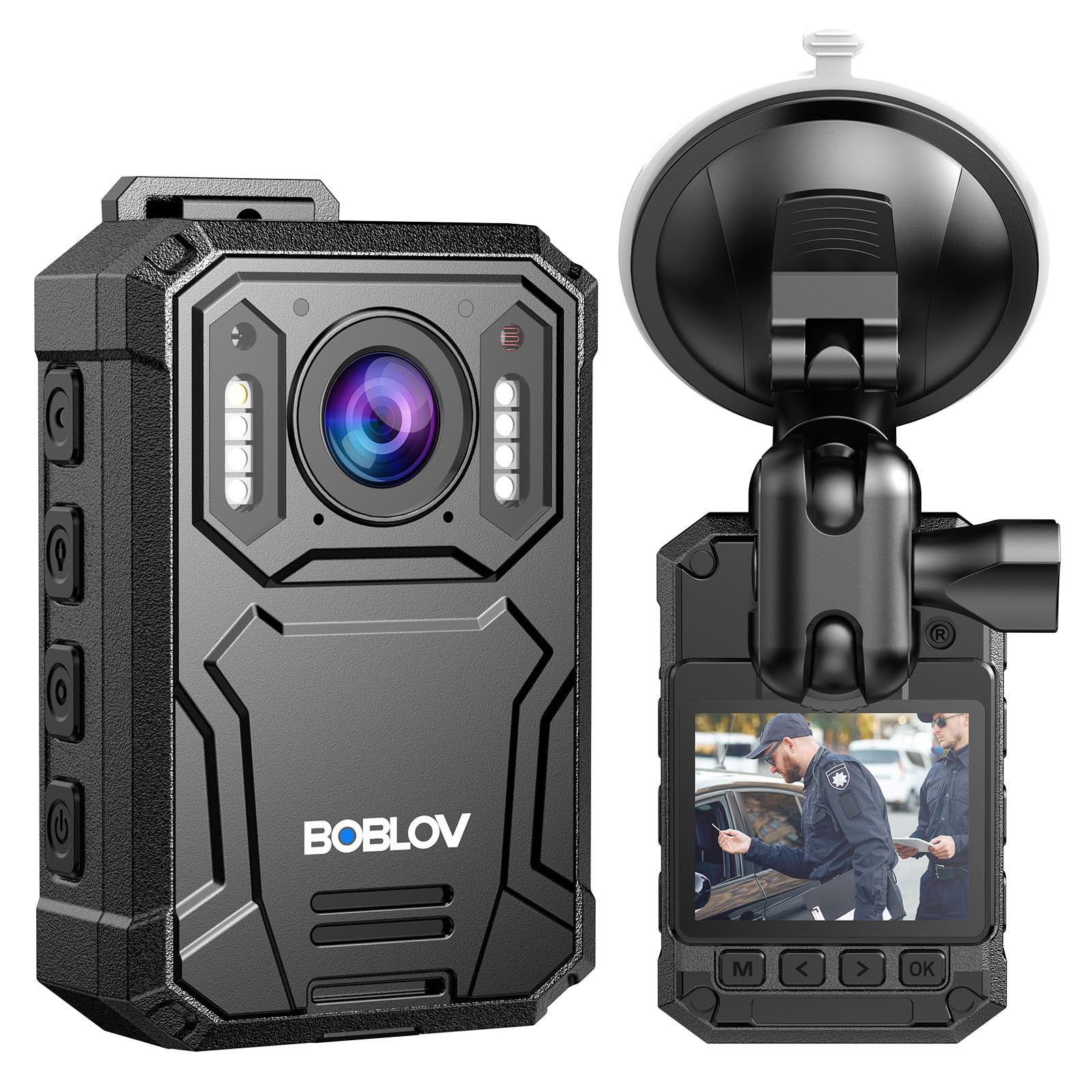 BOBLOV KJ23Pro 2K Body Camera, 128GB Body Worn Camera with Night Vision, 4000mAh Battery for 15 Hours Continuous Recording, with Car Suction for Dashcams, Law Enforcement, Security, Outdoor Work