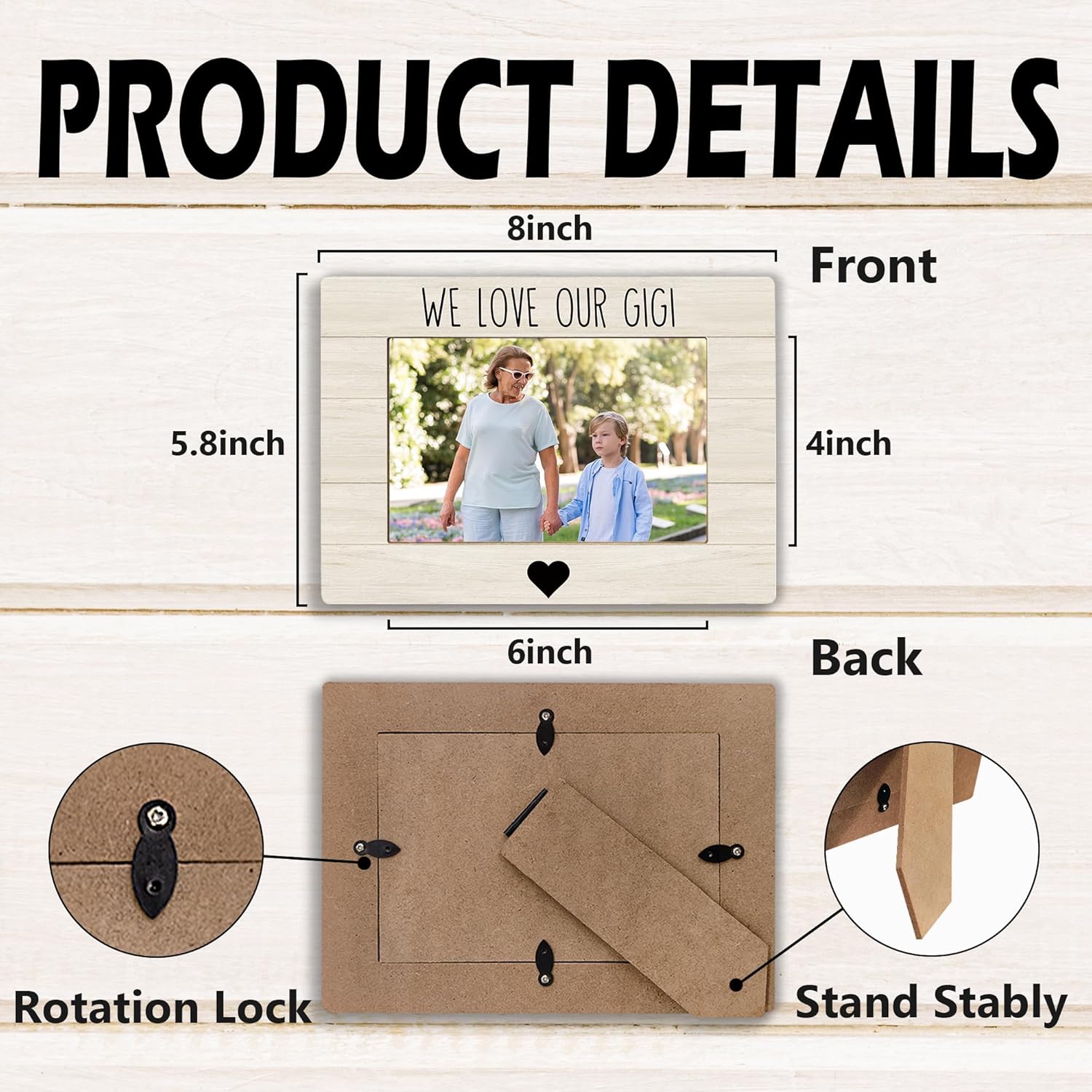 Gigi Grandma Picture Frame, Mother's Day Gifts for Grandma, Grandmother Gifts from Grandkids Photo Frame 4x6, We Love Our Gigi Wooden Photo Picture Frames for Desk Tabletop Decor - Image 7