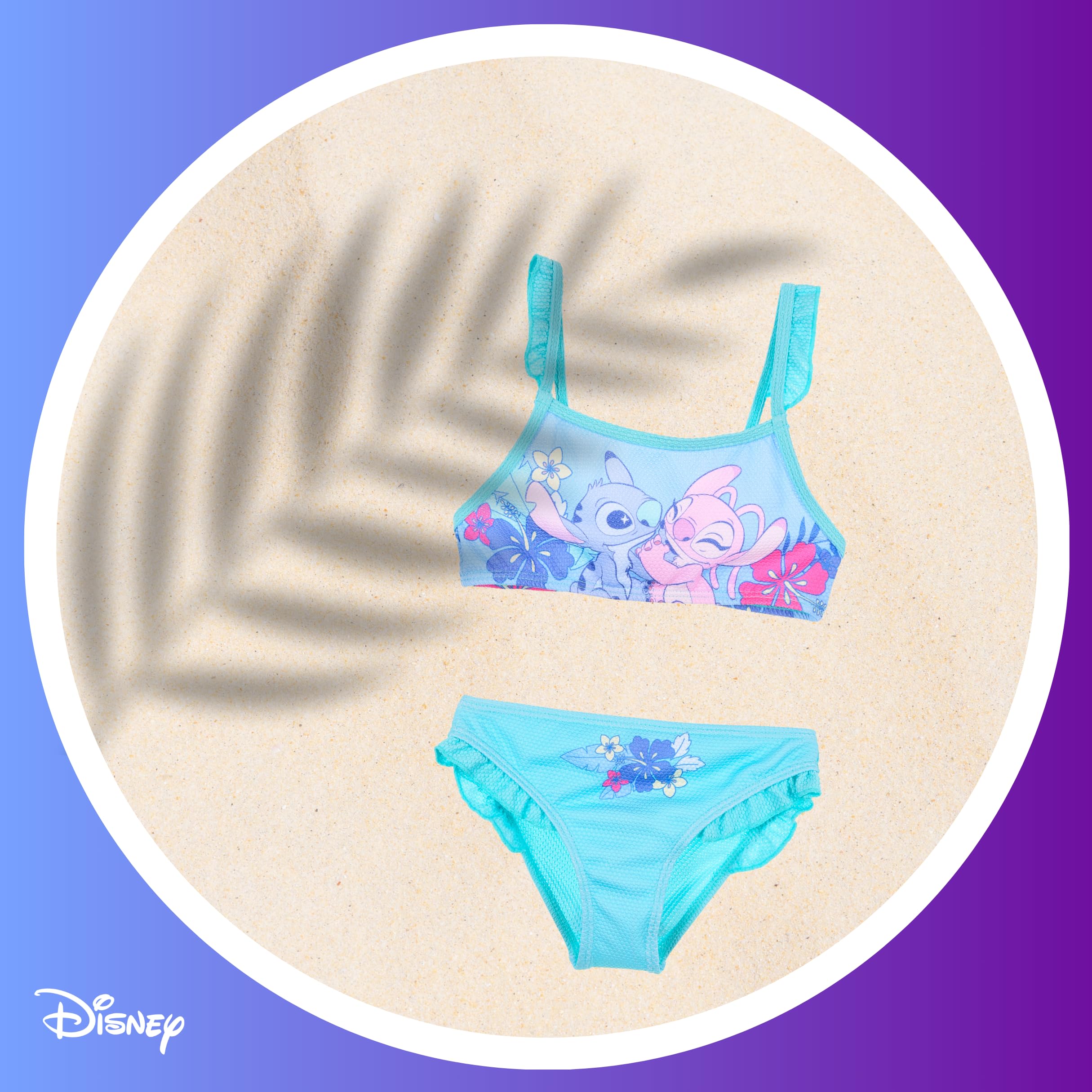 Disney Stitch y Angel Bikini para Niña, Bañador de Dos Piezas Arco Iris, Natación Infantil Tallas 3-8 Años