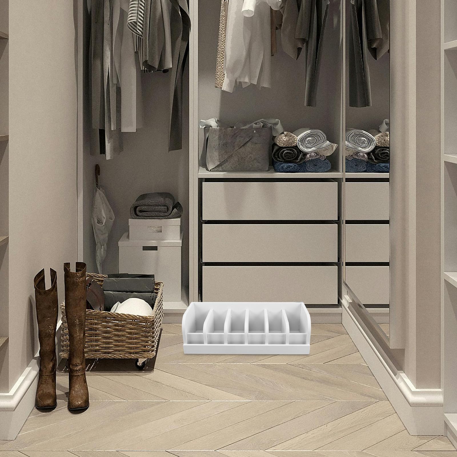 Bianco Scatola Multipli in Legno Scomparti con Cintura | Organizer per Armadio, Accesso Rapido, per Cinture e Accessori, Design Semplice, Stile Minimale