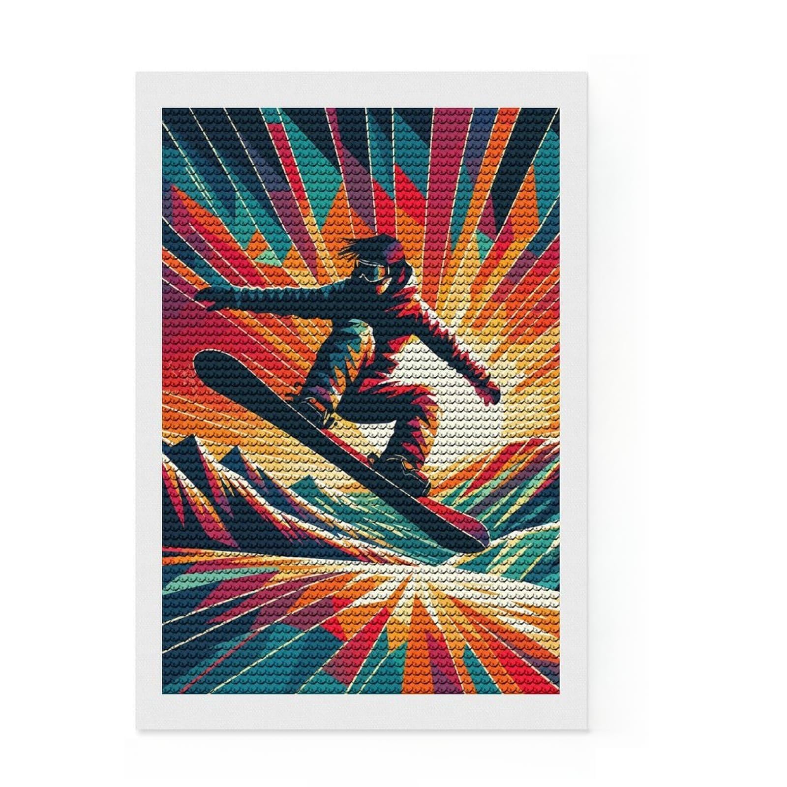 Junmoney Snowboarding WPAP Sunset Diamond Painting Set 8"x12", Enjoyable At-Home Hobby, Relaxing DIY Hobby, Modern Decor, Gift Idea, Easy to Enjoy
