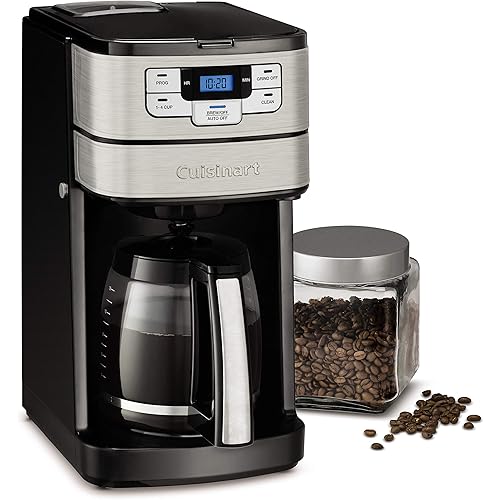 Cuisinart Automatic Grind and Brew 12-Cup Coffeemaker with 1-4 Cup Setting and Auto-Shutoff, Black/Stainless Steel, DGB-400NAS