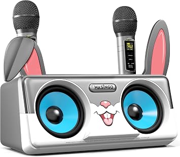 آلة كاريوكي للأرنب للأطفال والأطفال والأطفال الصغار مع ميكروفونات Bluetooth لاسلكية ، نظام مكبرات الصوت المحمولة PA يتضمن حامل هاتف عرض الأغاني ، كابل التلفزيون ووضع إزالة صوت المغني