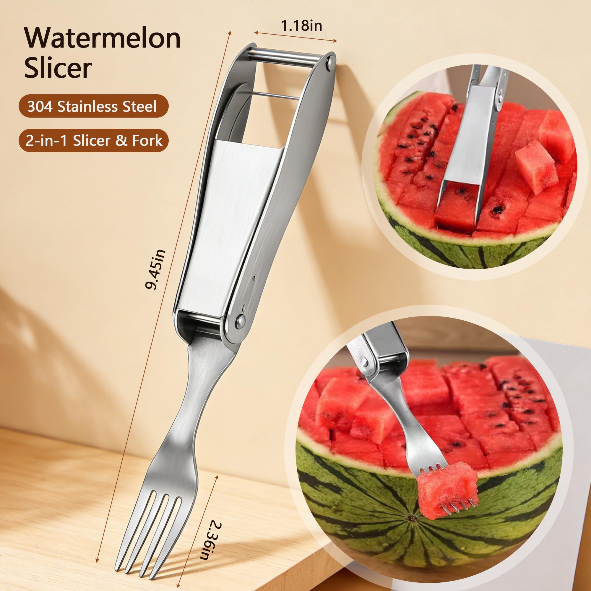 Watermelon Cutter, 2-in-1 Stainless Steel Fruit Cutter, Dual Head Watermelon Fork Slicer Tool, Summer Fruit Cutting Kitchen Gadget for Home(1PACK) — Amazon image 3